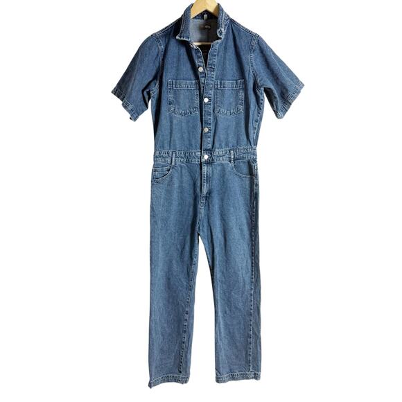 DL1961 Hannah Blue Denim Straight Leg Short Sleeve Collared Jean Jumpsuit Size L - Picture 6 of 14